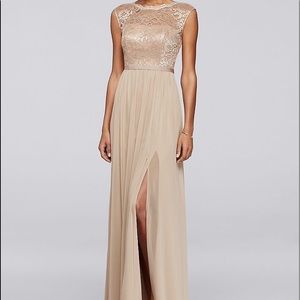 David’s LONG BRIDESMAID DRESS W/ LACE BODICE